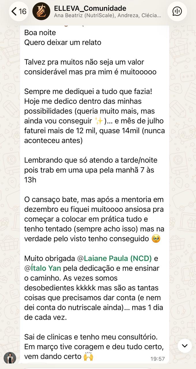 Depoimento de aluna da Comunidade Elleva 2